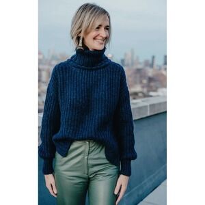ELEVEN SIX‎ Aly Sweater Navy Blue Chunky Knit Turtleneck Baby Alpaca Wool Small